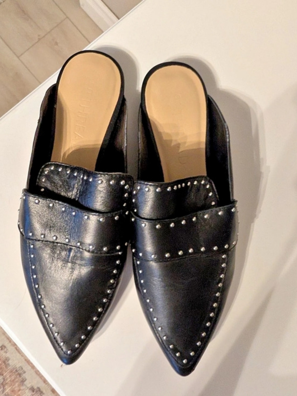 Zara Studded Pointed-Toe Mules in Black US 8